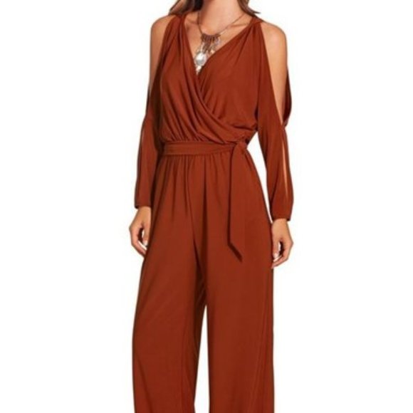Boston Proper Cold Shoulder Surplice Jumpsuit - Size S - Picture 1 of 11